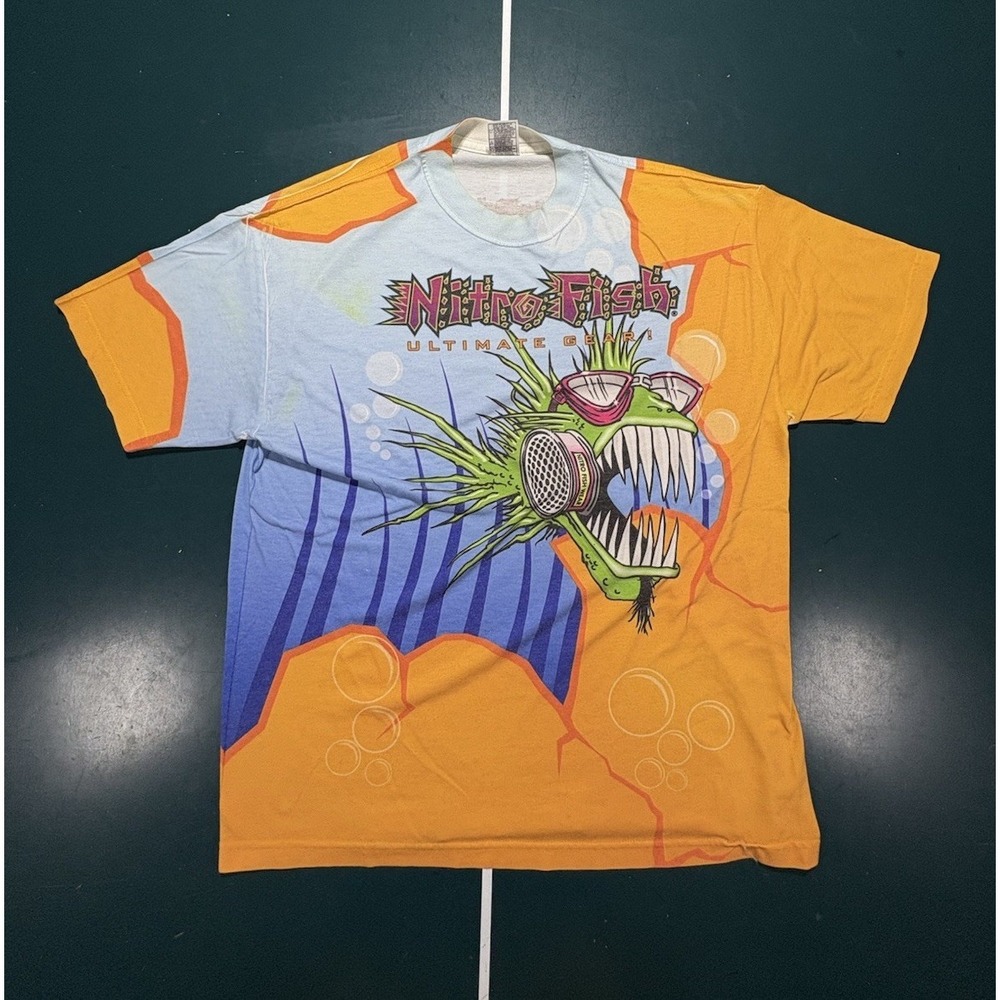 Vintage‎ Nitro Fish Ultimate Gear T Shirt Racing All Over Print Men's XL NHRA